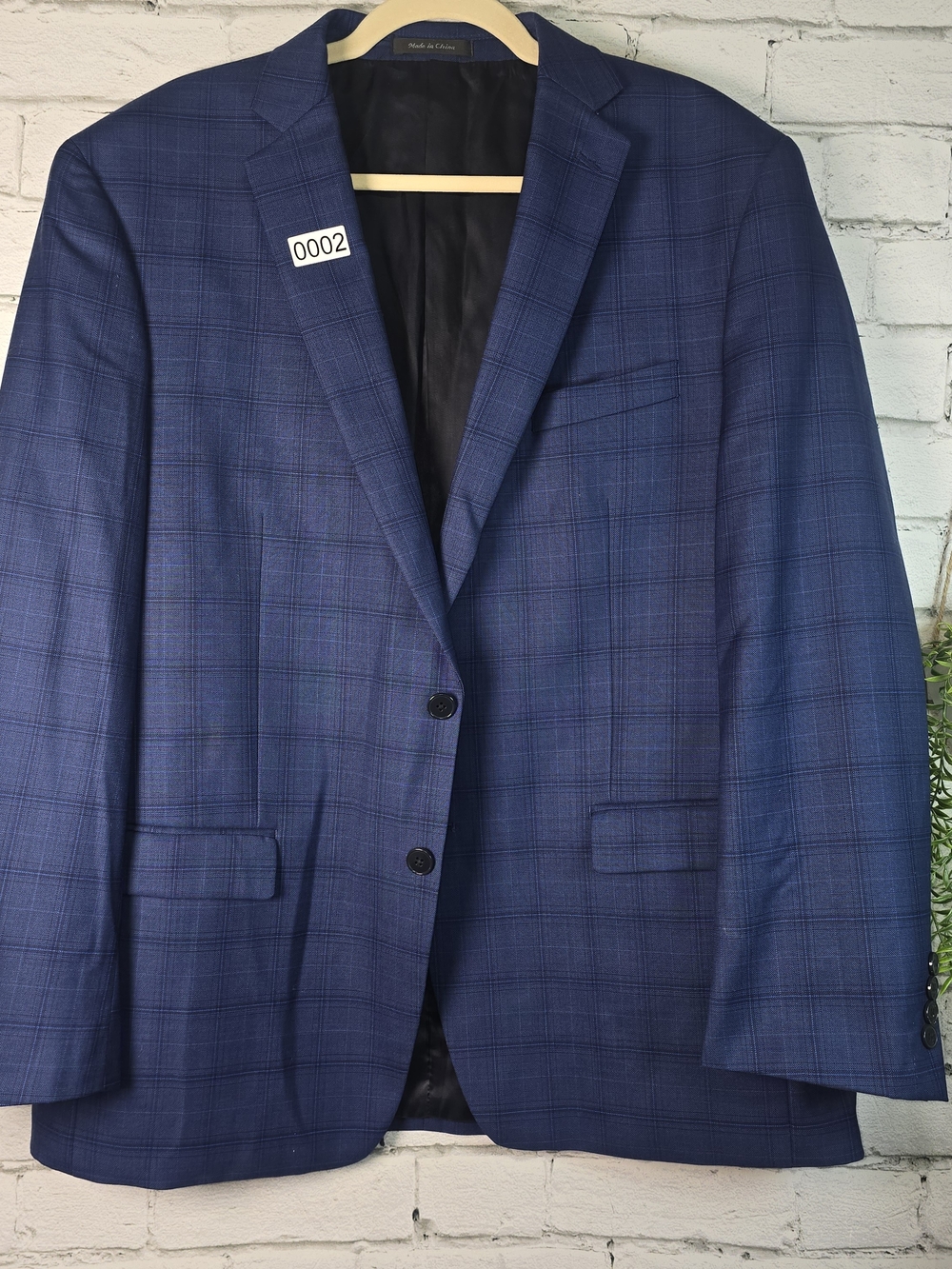 CALVIN KLEIN NAVY WINDOWPANE PLAID BLAZER 100% WOOL PREPPY COUNTRY CLUB MENS 44R
